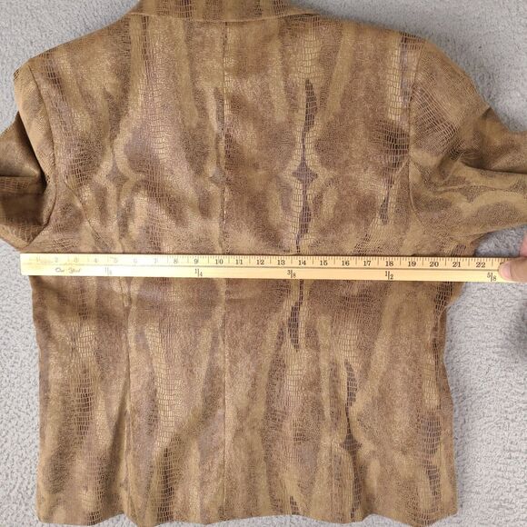 Chico's Jacket Womens Size 2 Large Brown Faux Snakeskin Button Up - Picture 10 of 15